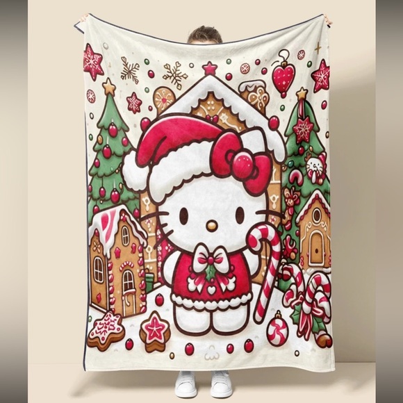 NWT- Super Soft- Holiday- Hello Kitty- Plush Velvet Throw Blanket 50x60 - Picture 2 of 10